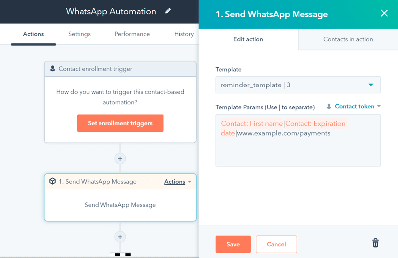 Select template on workflow and set personalization
