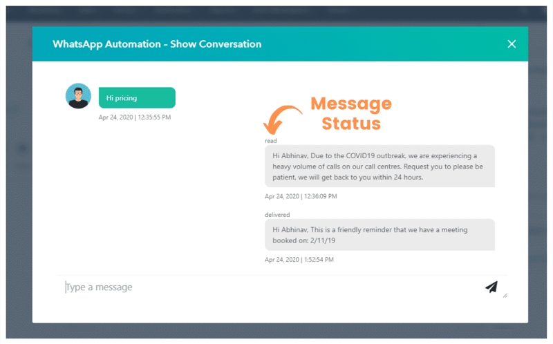 Track replies and conversations from automated messages on the WhatsApp chat