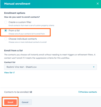 list of contact