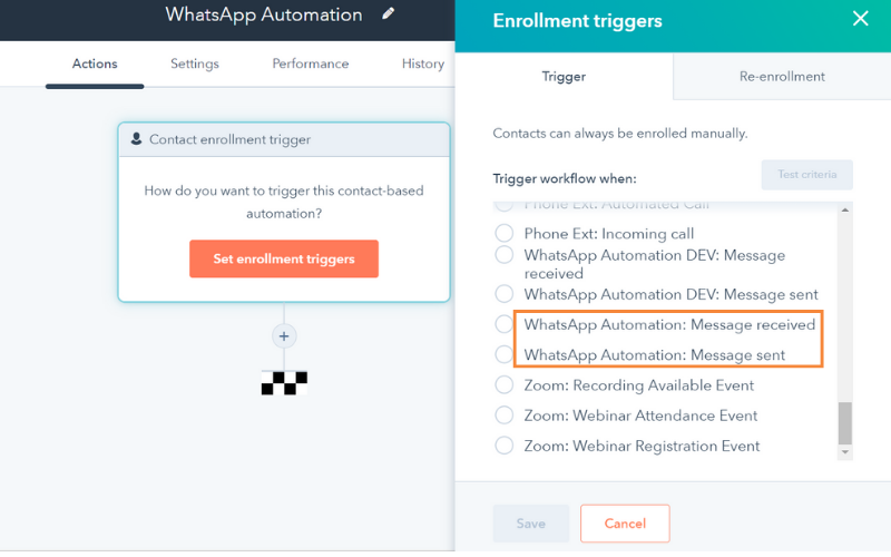 WhatsApp Automation message received & WhatsApp automation message sent