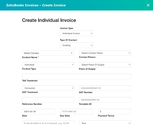 Zoho Books CRM integration with HubSpot - pre-populated invoice in HubSpot